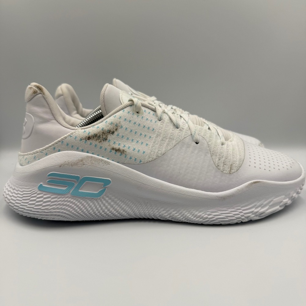 Under Armour Curry 4 Low Men Size 11 White Blue Basketball Shoes "April Showers"